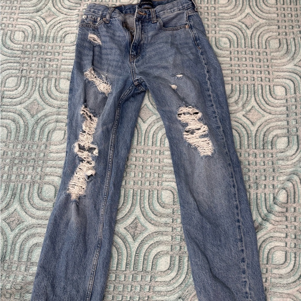 Aeropostale Distressed Mom Jeans - Medium Blue